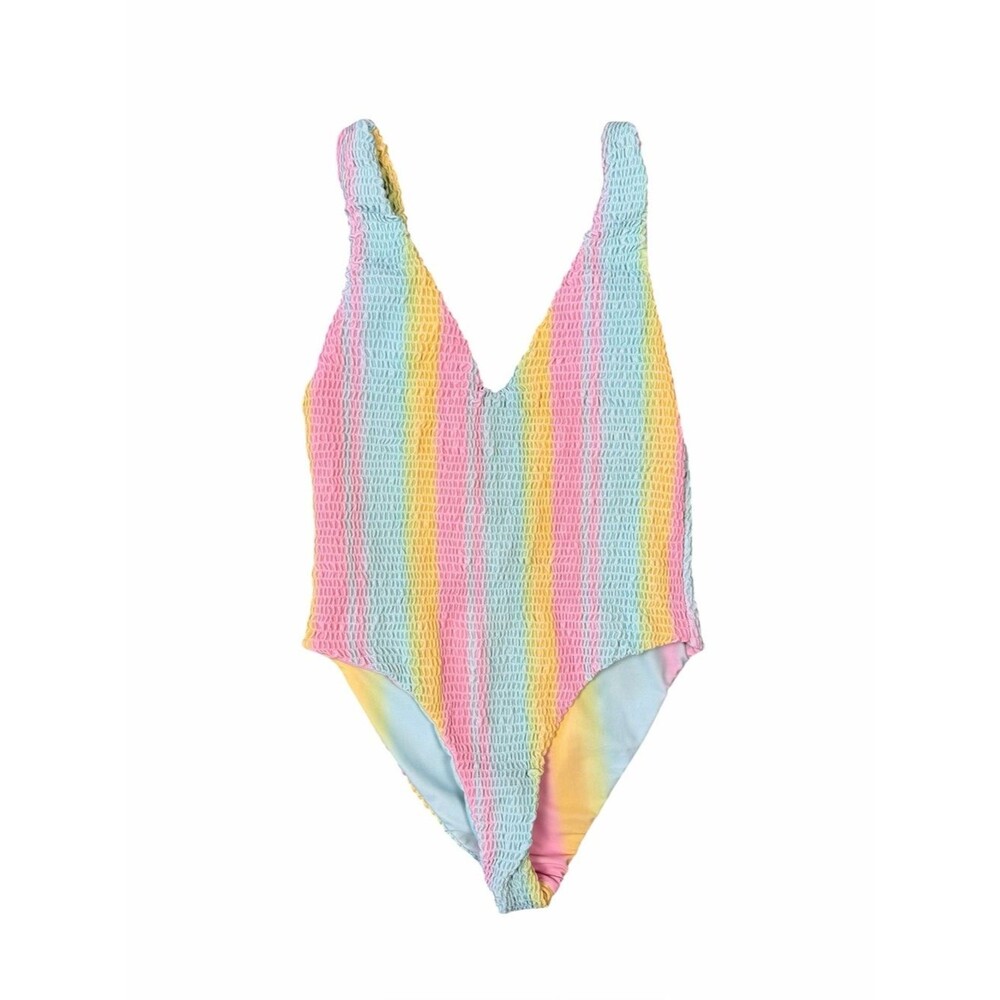 Tularosa Pastel Rainbow Smocked One Piece Swimsuit XS